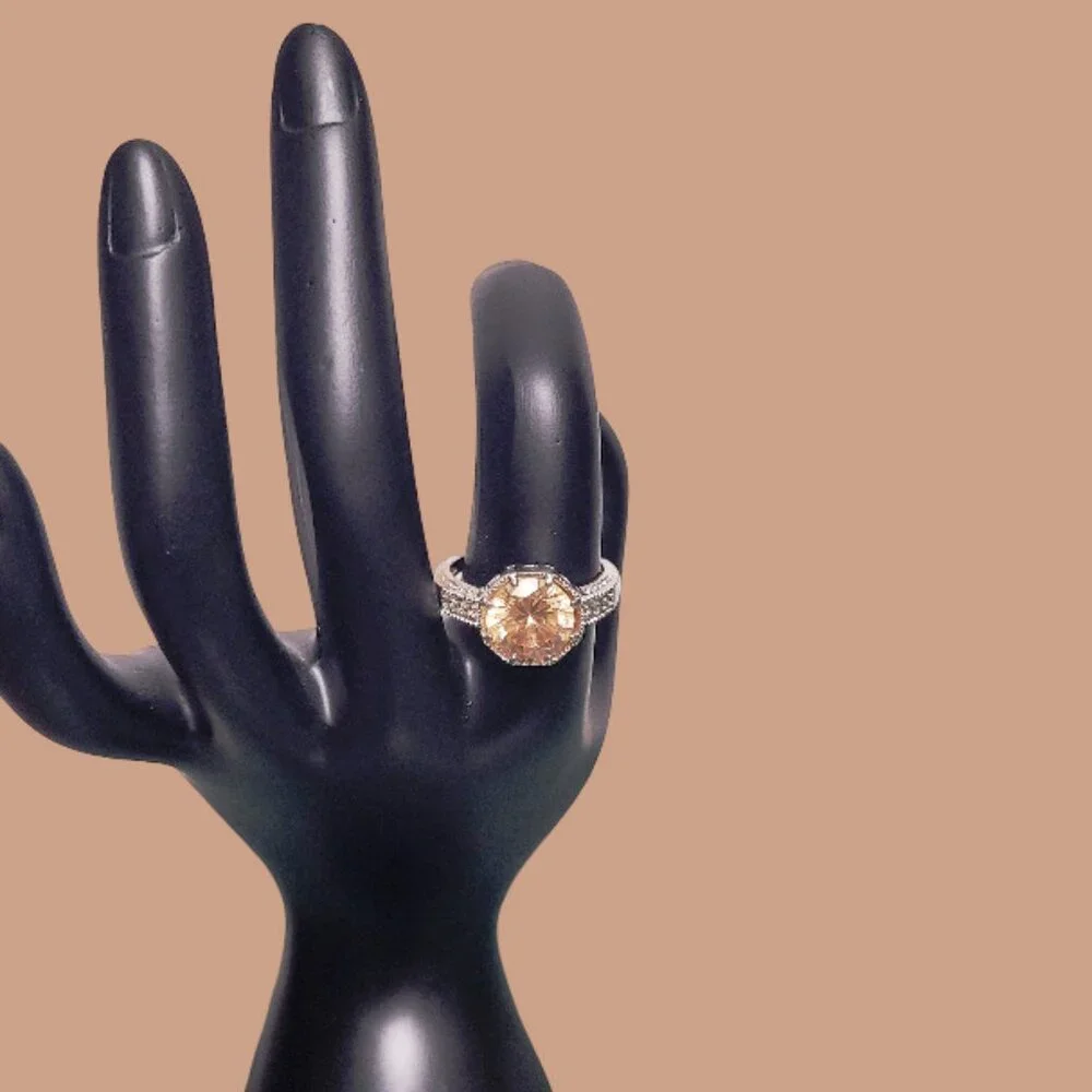 Peach Crystal Stone Octagon Ring